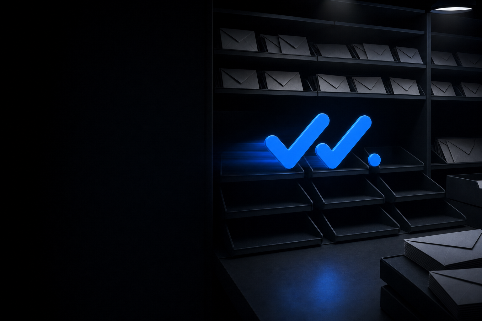 The blue read-receipt mark glowing in a dark mailroom full of unopened envelopes
